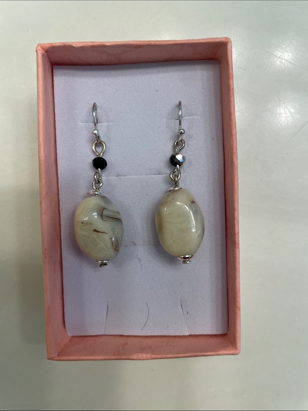 Beige Marble Bead Drop Earrings